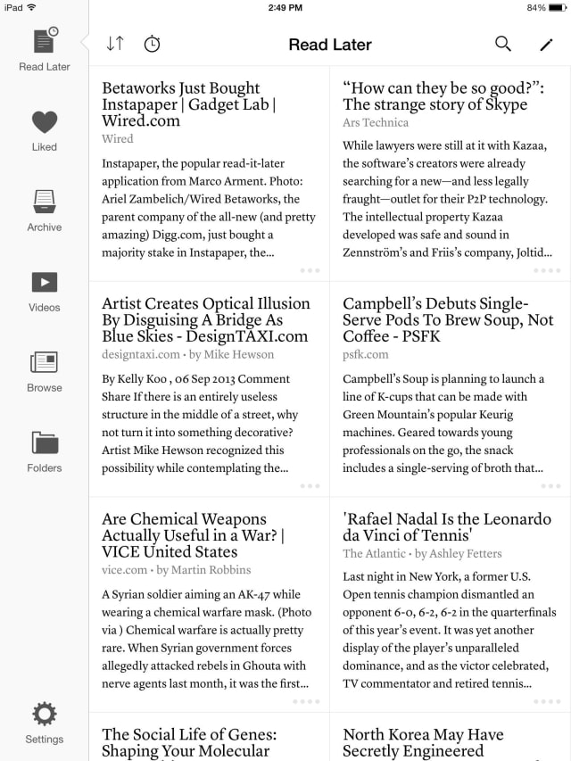 Instapaper Gets Updated With Swipe &amp; Tap Page Navigation, Other Improvements