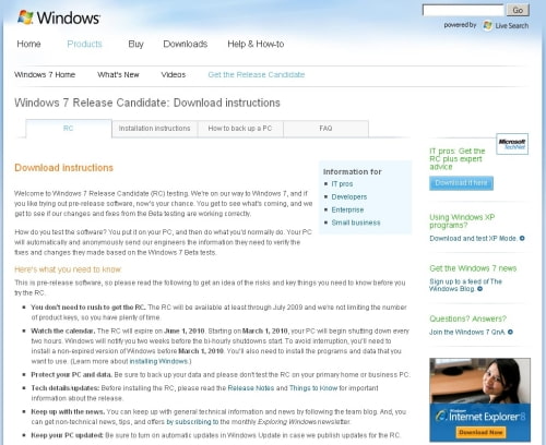 Windows 7 RC1 Now Available for Download