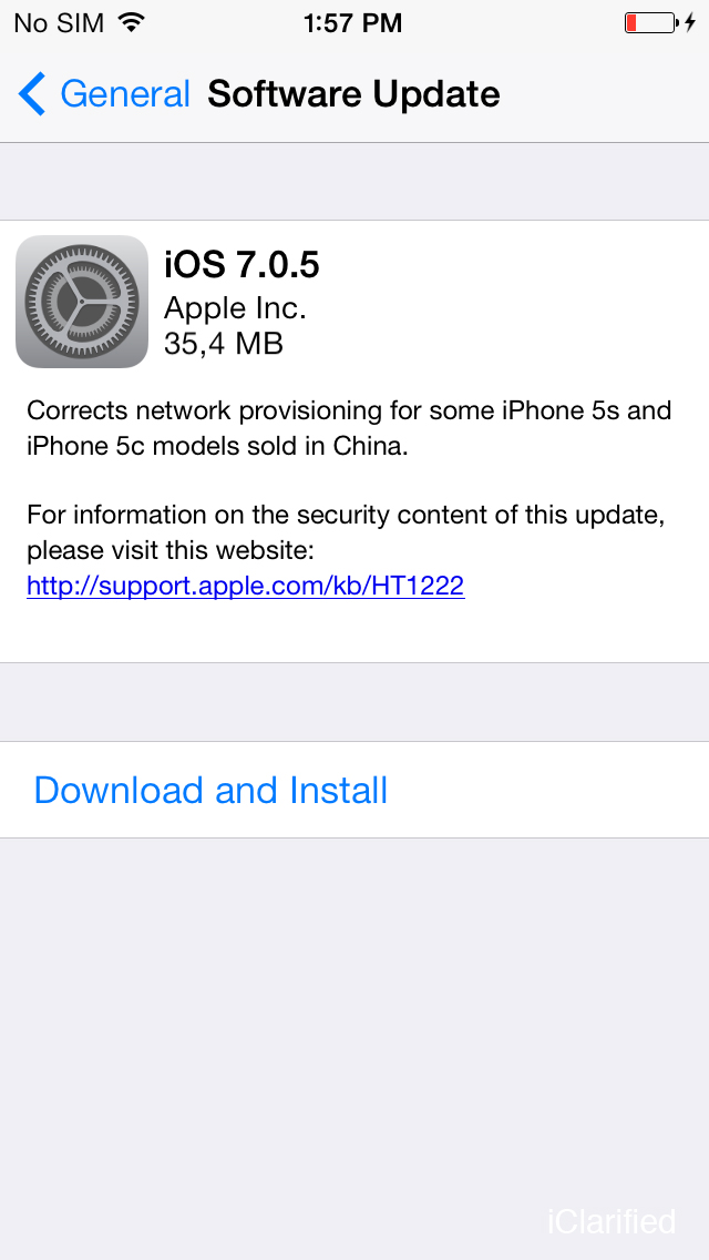 Apple Releases iOS 7.0.5 for iPhone 5s, iPhone 5c