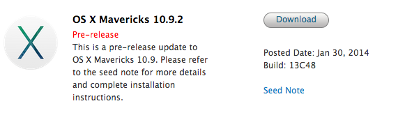 Apple Seeds Fourth Beta of OS X Mavericks 10.9.2 to Developers