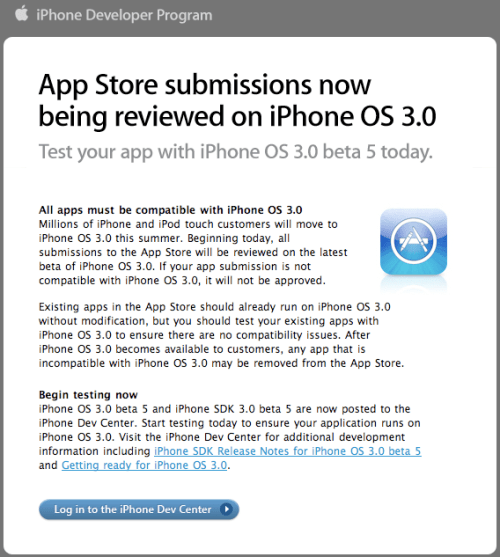iPhone Apps Must Now be OS 3.0 Compatible