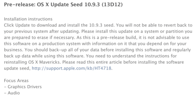 Apple Seeds First Beta of OS X Mavericks 10.9.3 to Developers