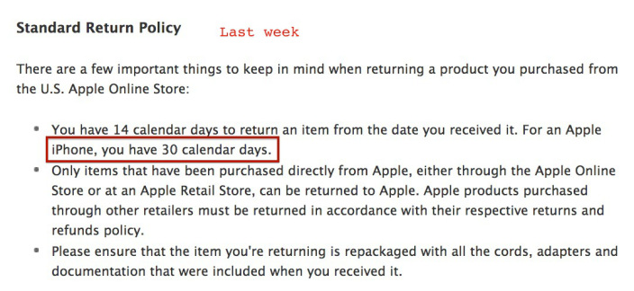 Apple Drops Its 30 Day iPhone Return Policy to 14 Days