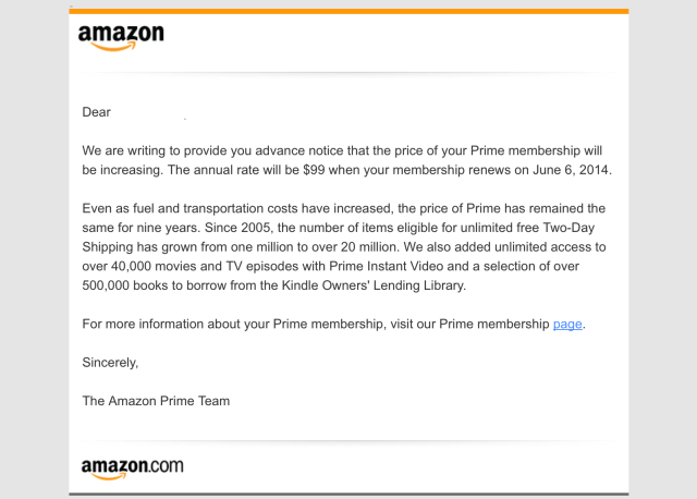 Amazon Increases Price of Amazon Prime to $99/Year