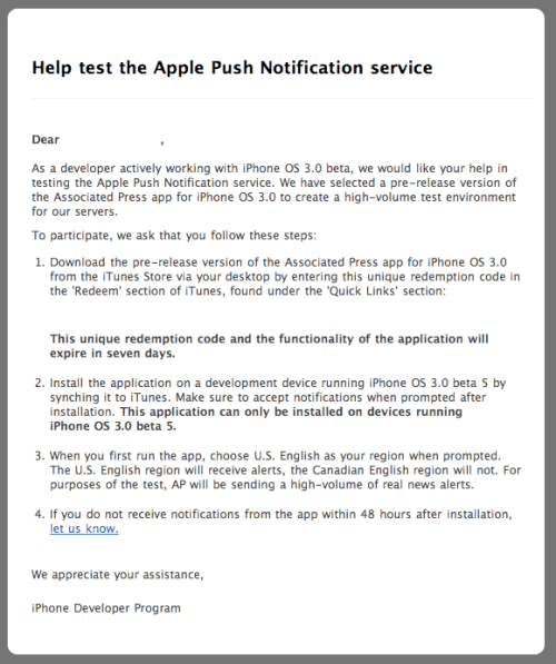 Apple Asks Developers to Help Test Push Notifications
