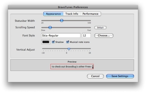 BravoTunes Displays iTunes Track Info in Status Bar