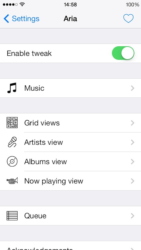 Aria Tweak Brings Queuing, Grid View and More to iOS Music App