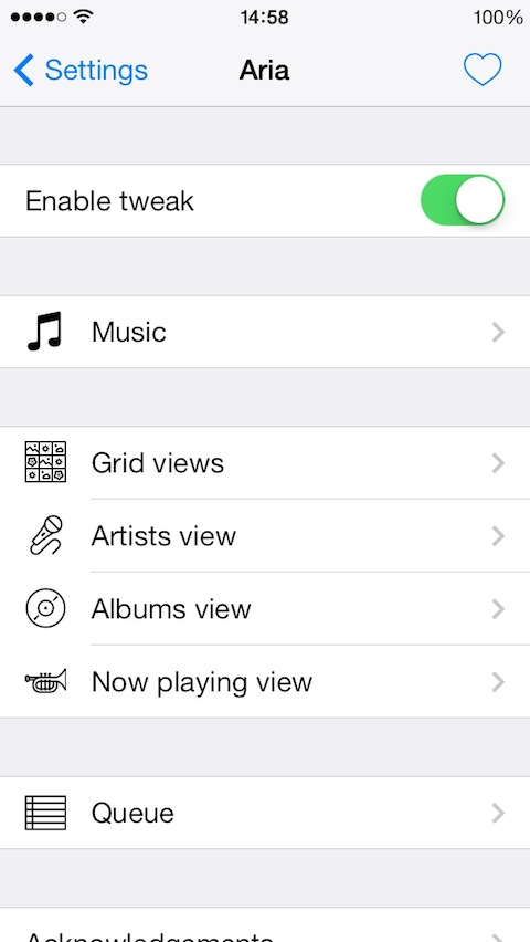 Aria Tweak Enhances the iOS Music App With Queuing, Grids, Endless Playing, More