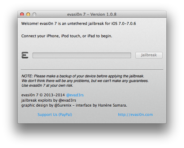 Evad3rs Release 1.0.8 Update to Evasi0n7 Jailbreak Utility