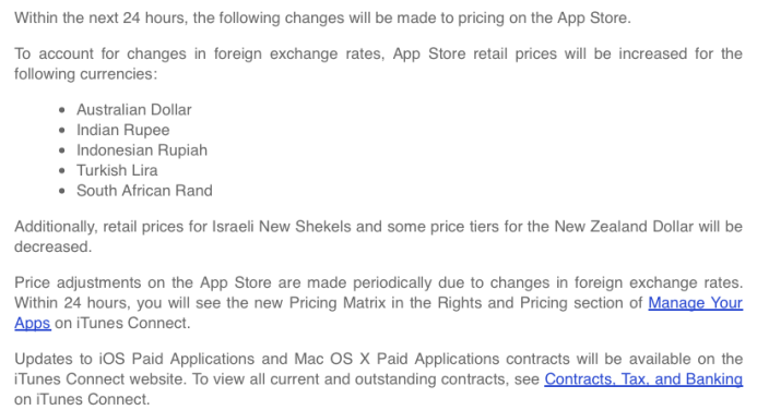 Apple to Increase App Prices in Australia, India, Indonesia, Turkey, South Africa