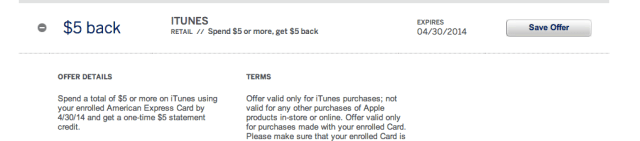 American Express Offering $5 Credit When Spending $5 or More in iTunes Store