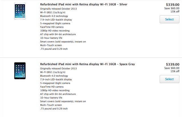 Apple is Now Selling Refurbished Retina Display iPad Minis for $339