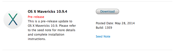 Apple Releases First Build of OS X Mavericks 10.9.4 to Developers for Testing
