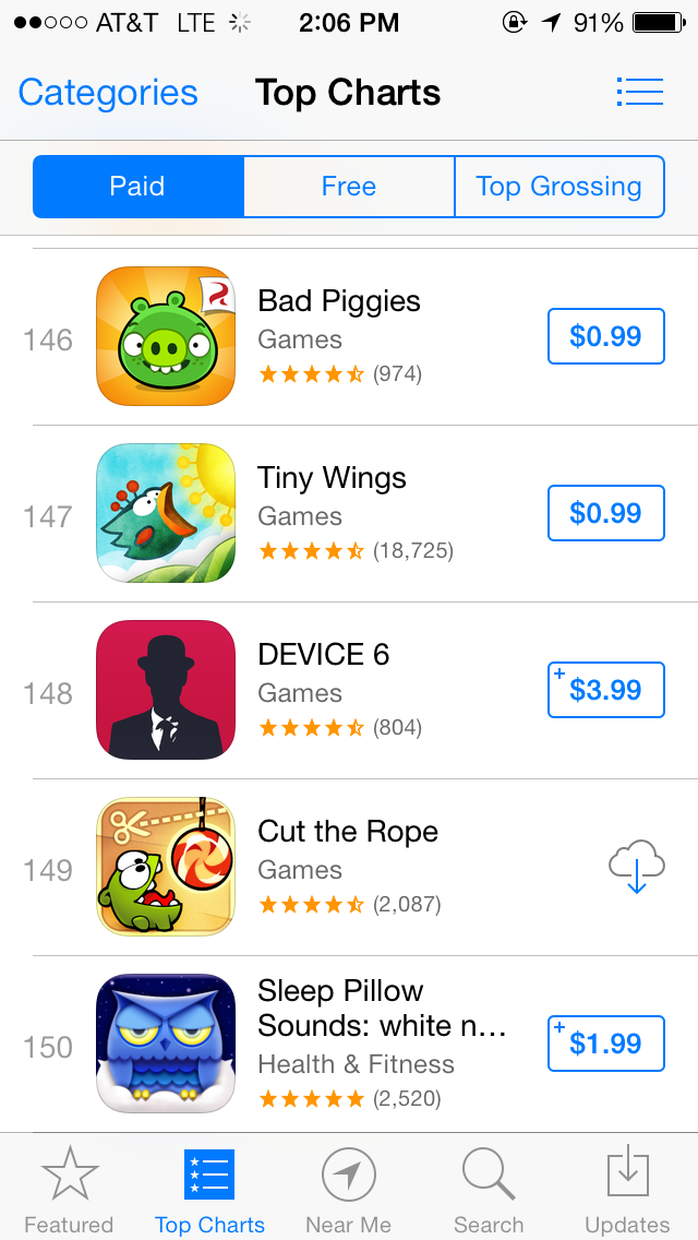 Apple Reduces Top Charts on iOS to 150 Apps