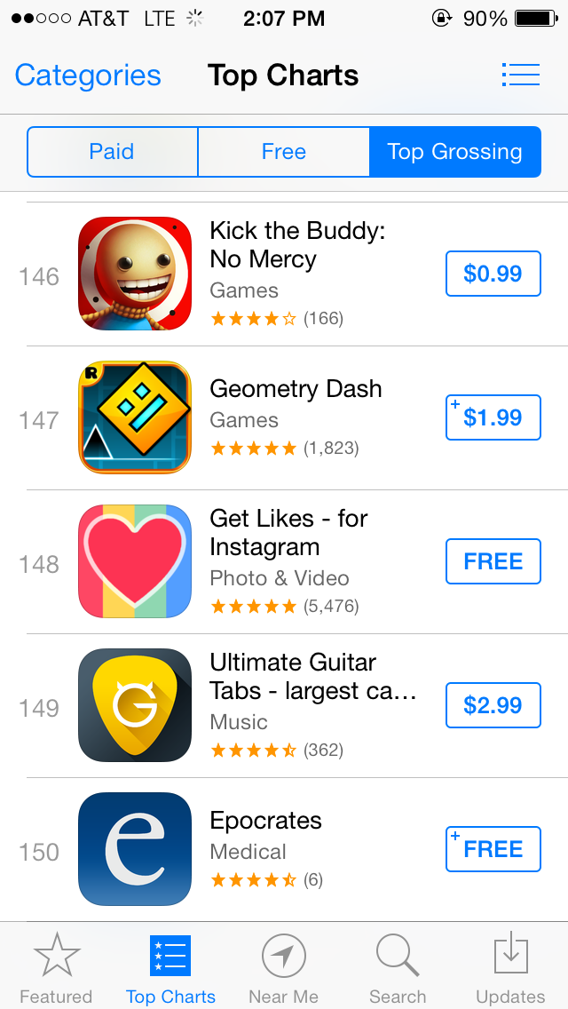 Apple Reduces Top Charts on iOS to 150 Apps