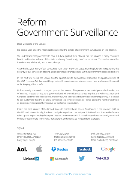 Tim Cook, Mark Zuckerberg and More Publish Open Letter Urging Senate for Government Surveillance Reform