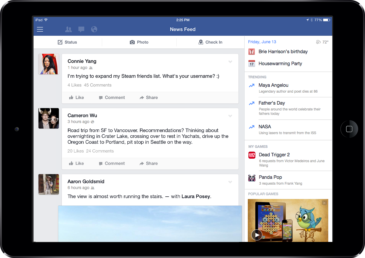 Facebook for iPad to Get New Right-Hand Column Featuring Trending Topics, Videos, Games