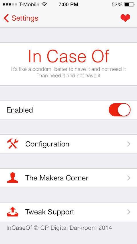 El Tweak &quot;InCaseOf&quot; brinda una Identificación Médica de Emergencia para IOS7