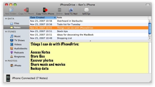 iPhoneDrive 1.3 Adds Notes Access