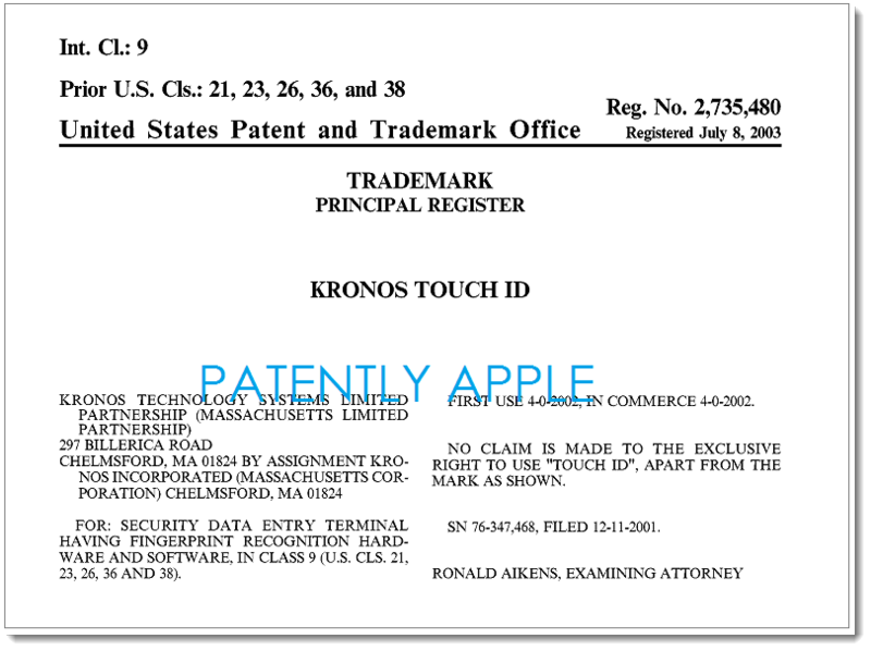 US Patent and Trademark Office Rejects Apple&#039;s Touch ID Trademark