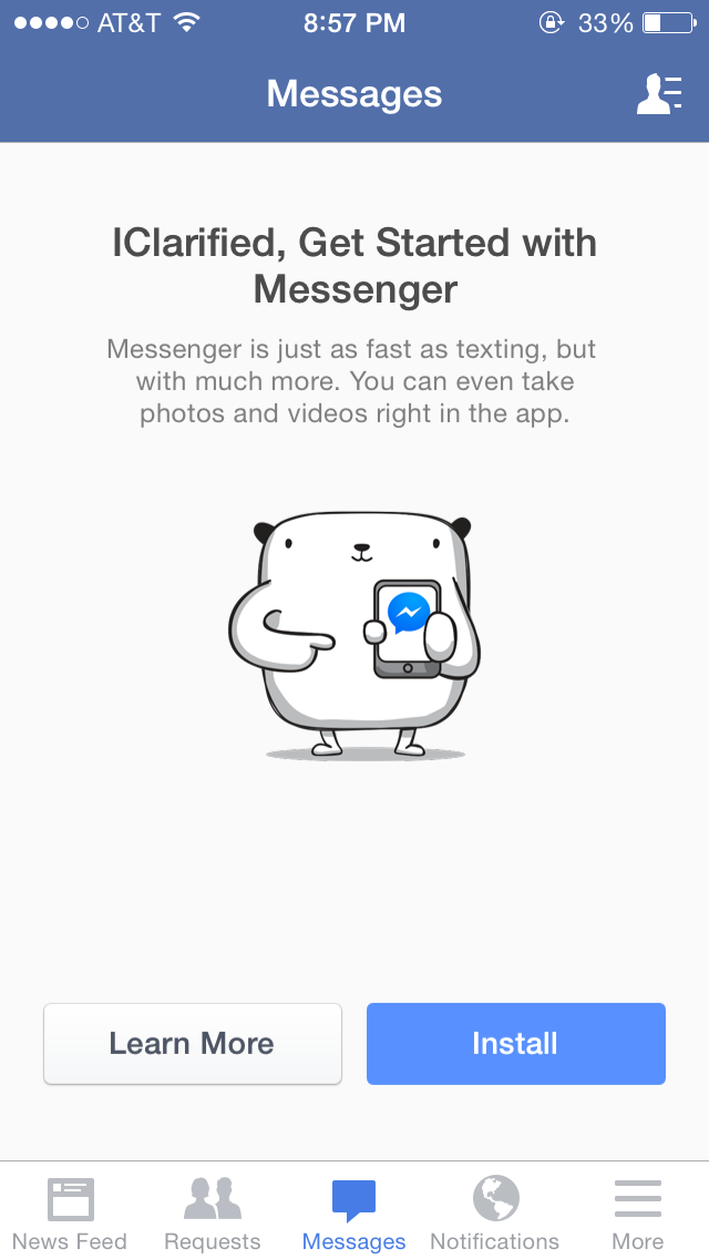 Facebook Starts Requiring Separate Messenger App for Messaging Features
