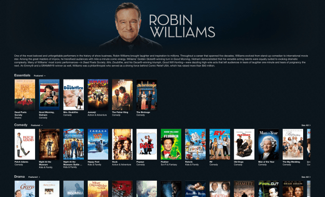 Apple Remembers Robin Williams With Featured Section in iTunes