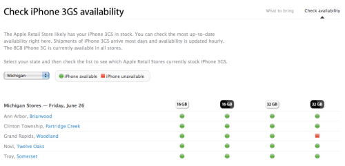 Apple Posts iPhone 3GS Availability Checker