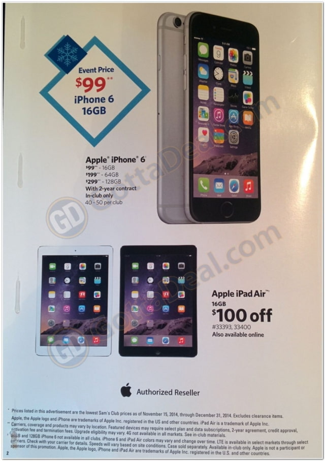 Sam&#039;s Club Offering iPhone 6 for $99 With Contract on November 15