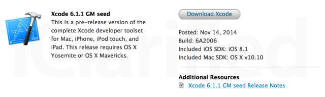 Apple Seeds Xcode 6.1.1 GM Seed to Developers