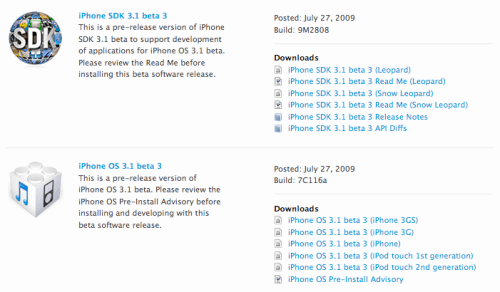 Apple Seeds iPhone OS 3.1 Beta 3