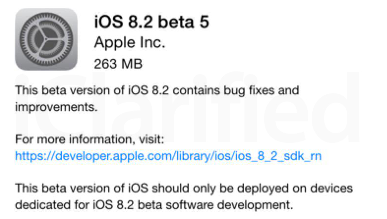 Apple Releases iOS 8.2 Beta 5 to Developers