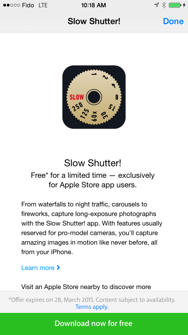 Apple Offers Slow Shutter! as a Free Download Via the Apple Store App
