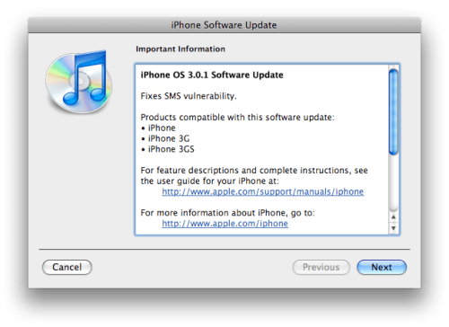 Apple Releases iPhone OS 3.0.1 to Fix SMS Exploit