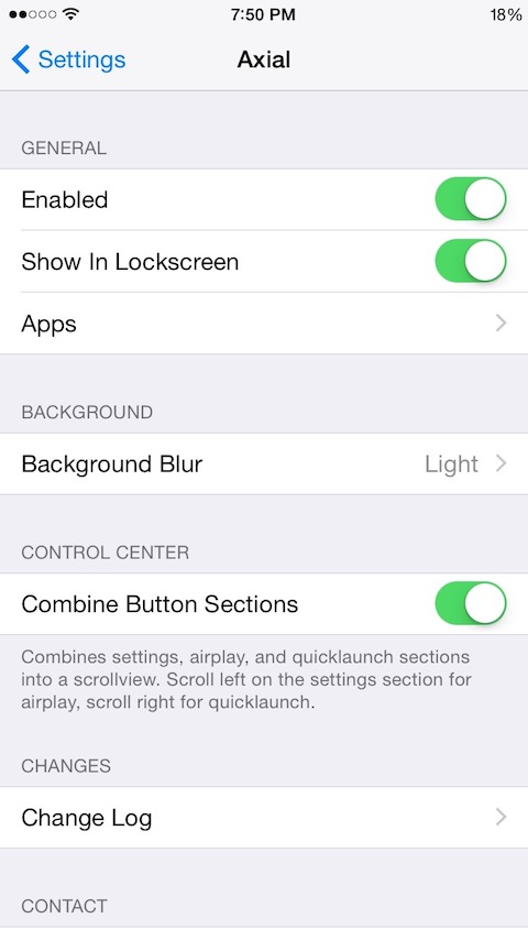 Axial Tweak Adds Quick Launch App Shortcuts to Control Center