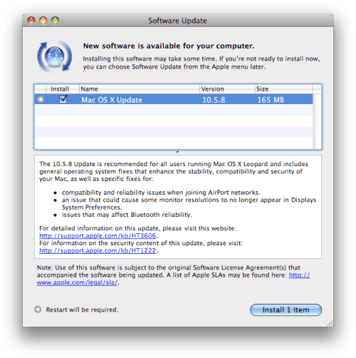 A Apple liberou atualização para o Mac OS X 10.5.8