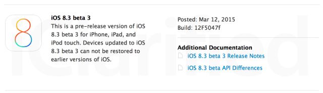Apple Seeds iOS 8.3 Beta 3 to Developers for Testing