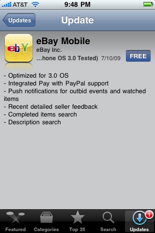 eBay app Updated to 1.4.0 with Push Support