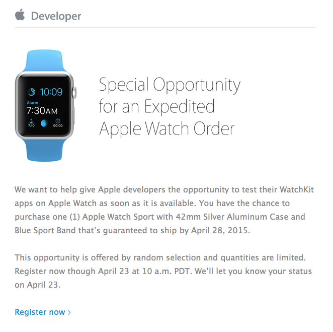 Apple Offers Random Developers a &#039;Special Opportunity for an Expedited Apple Watch Order&#039;