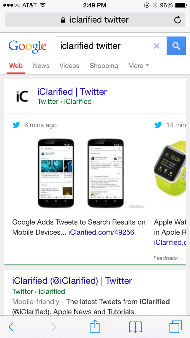 Google Adds Tweets to Search Results on Mobile Devices