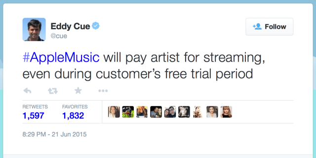 Apple Reverses Policy on Apple Music, Will Pay Artists During Free Trial Period