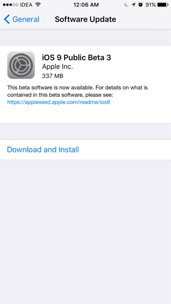 Apple Releases iOS 9 Public Beta 3