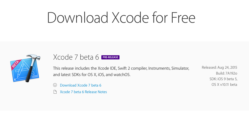 Apple Releases Xcode 7 Beta 6 to Developers