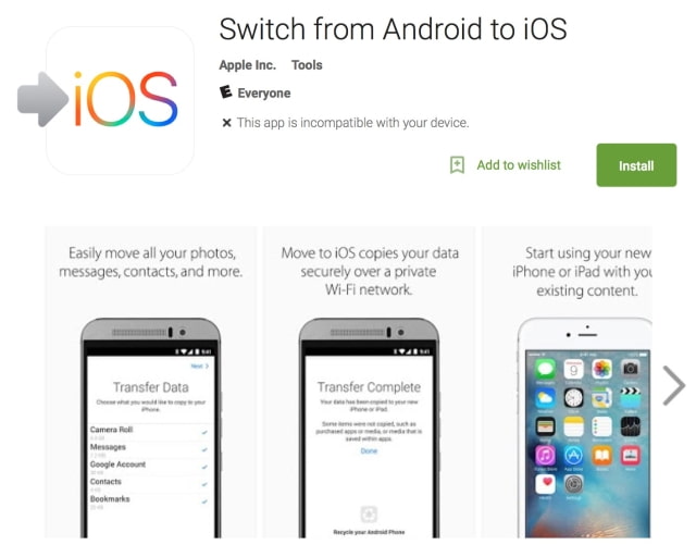 Apple Releases New &#039;Switch to iOS From Android&#039; App on the Google Play Store