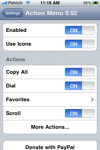 Action Menu Remplace Clippy and étend les fonctions copier/coller de l&#039;iPhone