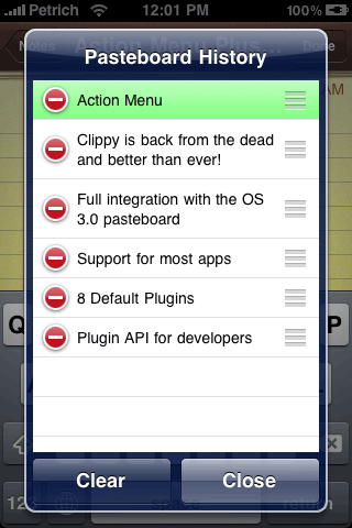 Action Menu Remplace Clippy and étend les fonctions copier/coller de l&#039;iPhone