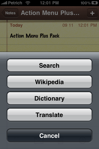 Action Menu Remplace Clippy and étend les fonctions copier/coller de l&#039;iPhone