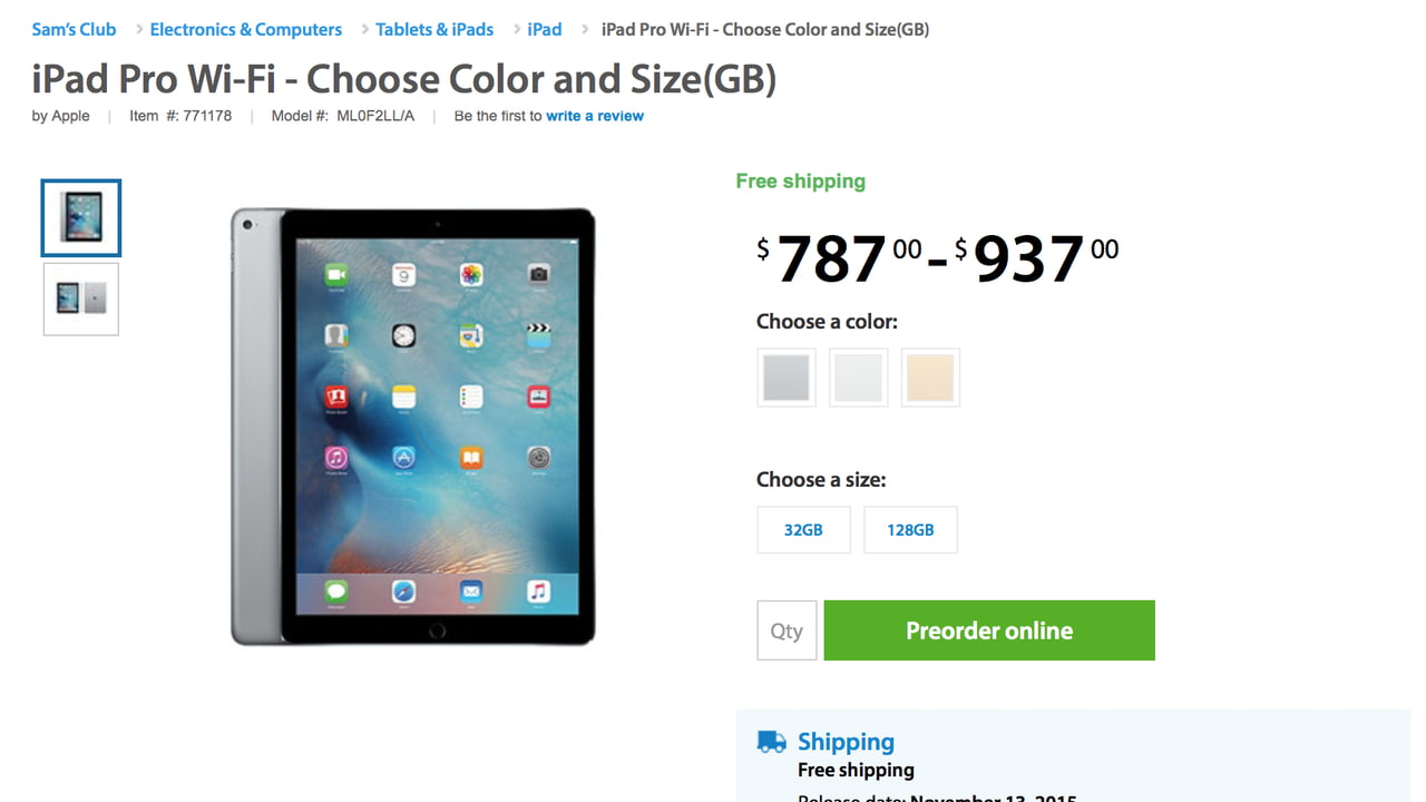 Sam's Club Begins Accepting iPad Pro Pre-orders with November 13 Release  Date - iClarified