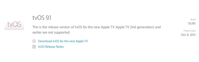 Apple Releases tvOS 9.1 [Download]