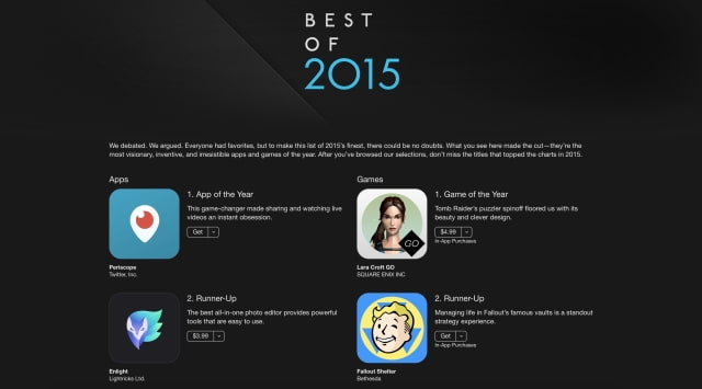 Apple Reveals Its Selections for the Best Apps, Games, Movies, TV Shows, and Music of 2015