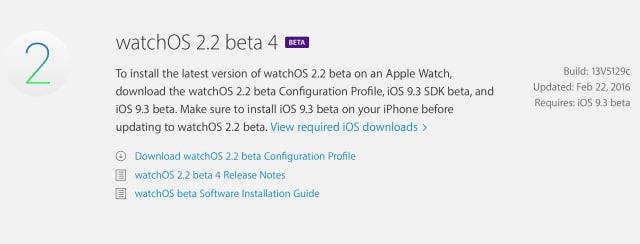 Apple Releases watchOS 2.2 Beta 4 to Developers